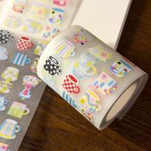 35cm/Loop Cute Pastel Cup Sticker Roll, Kawaii Colorful Mug & Goblet Decorative Stickers, Sweet Aesthetic Scrapbook Journal DIY Supplies - Square - View 4