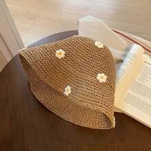 1pc Women's Embroidered Sunflower Hollow Straw Hat, Fashion Bohemian Style Handmade Crochet Straw Hat, Suitable For Vacation Beach Look - Multicolor - View 8