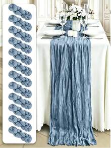 12pcs 16.9x118 Inch Tablecloth, 10ft Bohemian Romantic Long Tulle Tablecloth, Suitable For Wedding Party And Bride, Christmas Table Decor - Dusty Blue - View 2