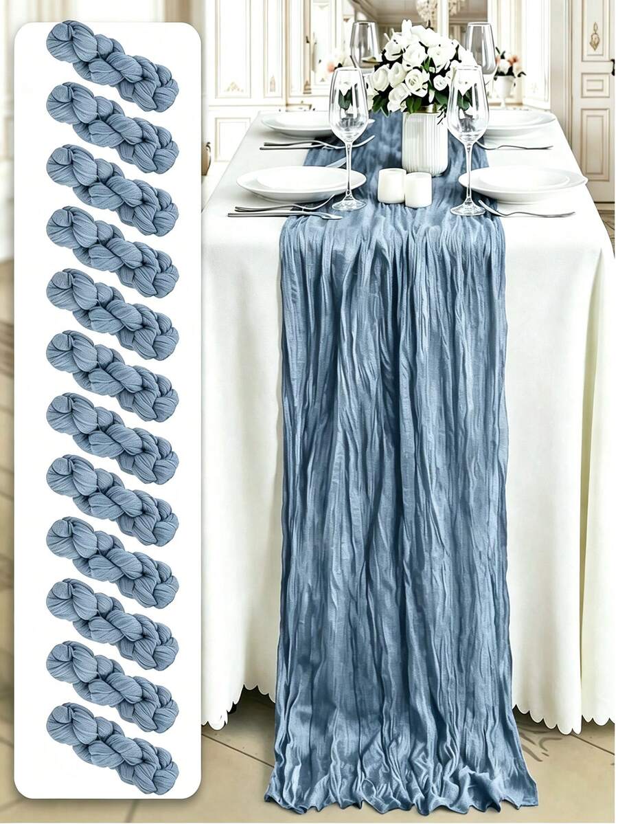 12pcs 16.9x118 Inch Tablecloth, 10ft Bohemian Romantic Long Tulle Tablecloth, Suitable For Wedding Party And Bride, Christmas Table Decor