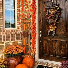 12pcs Extra Long Autumn Maple Leaf Garland, Artificial Red Silk Maple Leaves, Hanging Vines For Thanksgiving Home Wedding Garden Fireplace Porch Decor (Handmade Product, Normal For Some Leaves To Fall Off, Does Not Affect Use) (Due To Shooting Angle And Display Issues, There May Be Slight Color Difference Between Actual Product And Image, Normal Phenomenon, Does Not Affect Use) - Orange - View 8
