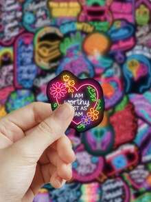 50pcs Neon Mental Health Stickers For Decorating Planner, Diary, Scrapbook, Notebook, Luggage, Envelope, Greeting Card, Tablet, Water Bottle - Neon Mental Health - View 5