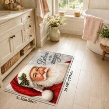 1pc Santa Claus Print Faux Wool Rug, Vintage Santa Portrait And "Believe In The Magic" Letter Pattern Carpet, Classic Holiday Winter Home Decor, Suitable For Entryway, Kitchen, Living Room, Bedroom - Multicolor - View 12