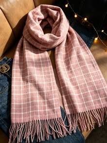 1pc Classic Plaid Unisex Faux Cashmere Warm Soft Scarf Shawl, Suitable For Daily Wear, Autumn/Winter - Multicolor - View 14