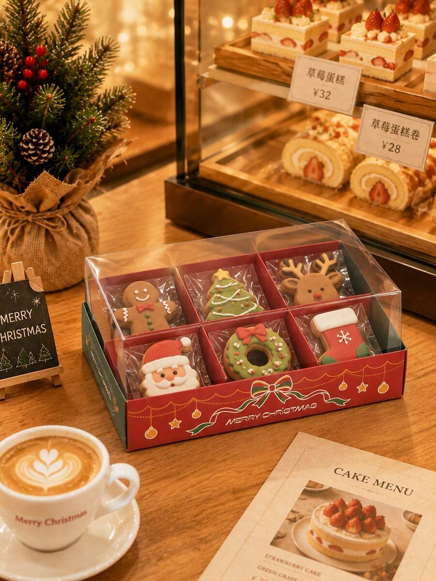 Christmas Gift 4-Compartment Box With Lid, Divided Storage For Candy, Cookies, Snacks, New Year Party Favor - View 1