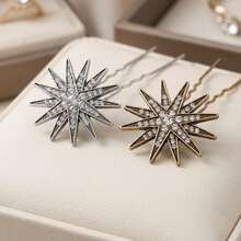 1pc Rhinestone Octagonal Star Hair Clip, Vintage Distressed Star Side Clip, Wedding Travel Photography Atmosphere Luxury Women's Hair Accessory - Multicolor - View 3