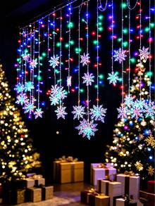1 buah Lampu Tirai Kepingan Salju Natal, Lampu String LED Putih Hangat/RGB, Bertenaga USB dengan 8 Mode, Strip Lampu Dekoratif dengan Kontrol Tombol, Cocok untuk Jendela, Kamar Tidur, Pesta, Natal, Dekorasi Musim Dingin, Lampu Gantung Hari Raya - MultiWarna - View 2