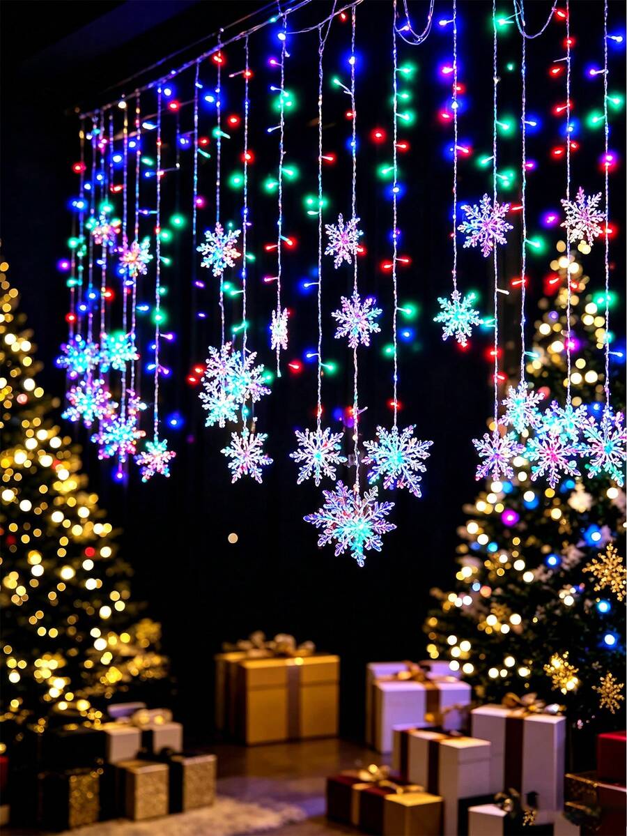 1 buah Lampu Tirai Kepingan Salju Natal, Lampu String LED Putih Hangat/RGB, Bertenaga USB dengan 8 Mode, Strip Lampu Dekoratif dengan Kontrol Tombol, Cocok untuk Jendela, Kamar Tidur, Pesta, Natal, Dekorasi Musim Dingin, Lampu Gantung Hari Raya
