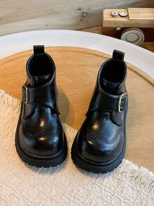 Kids Vintage Autumn British Style Buckle Ankle Boots Soft Sole Comfortable Boots - Black - View 2