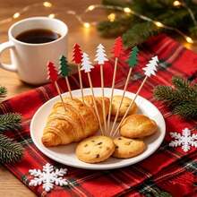 100pcs Christmas Tree Bamboo Skewers, Christmas Gift Dinner, Party, Appetizer, Cocktail Sticks, Fruit Picks, Food Decoration - Multicolor - View 10