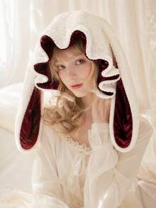 Topi Tidur Wanita Lucu dengan Telinga Kelinci Panjang, Topi Pelindung Rambut dengan Lapisan Satin Lembut, Topi Malam Dua Lapis yang Empuk dan Nyaman, Ikat Kepala untuk Tidur di Rumah - MultiWarna - View 8