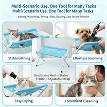 1Pc Foldable Pet Grooming Bath Hammock, 8‑Hole Breathable Anti‑Escape Restraint Bed, Multi‑Purpose Pet Shower Stand For Cats Dogs Nail Trimming Grooming Bathing - Blue (60*40*31cm) - View 3