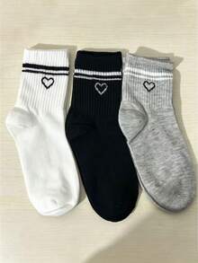 Women's Mid-Calf Heart Stripe Socks, 6/12 Pairs. Soft And Comfortable Fabric, Moisture-Wicking And Breathable, Suitable For Sports And Daily Wear, Perfect For Various Outdoor Activities, All-Season Wear. - Multicolor - View 6