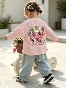 Young Girl Western Print Long Sleeve Tee - Pink - View 8
