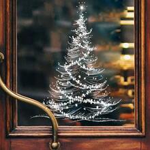 1 Piece Christmas Pure White Christmas Tree Window Sticker For Mall Glass, Bedroom And Living Room Home Decor, Festive Atmosphere Decoration, Holiday Sticker, Window Decor, Home Decor, Elegant Window Art, Decorative Sticker - Multi-color - View 3