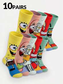 SpongeBob SquarePants 5/3/2/1雙中性趣味卡通印花襪，適合日常穿著、旅行、學校，低筒短襪，學生船襪。絕佳禮物，聖誕禮物、旅行禮物、婚禮禮物、聖誕派對禮物，送給媽媽的禮物、男士生日禮物、爸爸禮物、新年禮物、送給朋友的趣味禮物 - 彩色 - 查看 16
