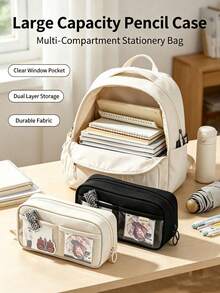 Large Capacity Pencil Case, Multi-Compartment Stationery Storage Bag With Transparent Window, Portable Desktop Organizer, Aesthetic Multi-Layer Design Makeup Bag, Suitable For Office, Travel And Daily Use, Back To School Gift - Multicolor - View 3