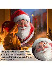 1 buah (7,87*11,81 inci) Stiker Jendela Kaca Bermotif Visual Santa Claus Dua Sisi, Hiasi Rumah Anda, Hadirkan Suasana Liburan ke Rumah Anda, Hadiah Stiker Dekorasi Liburan, Ulang Tahun, Wisuda - Red and White - View 3