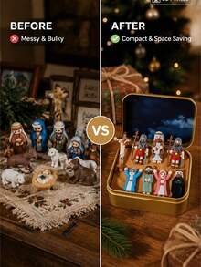 3D Printed Christmas Nativity Scene Set, Gold Tin Box Mini Holy Family Figurines, Exquisite Desktop Decor Ornament, Suitable For Christmas Home, Office, Bookshelf, Create Warm Holiday Atmosphere, Christmas Gift - Multiple Styles - View 8