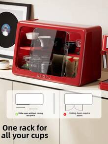 UFORU Dustproof Cup Holder With 2-Tier Shelf & Clear Sliding Door, Multi-Use Organizer For Coffee Bar, Kitchen, Living Room & Bathroom, Aesthetic Desktop Display Cabinet - Multicolor - View 7