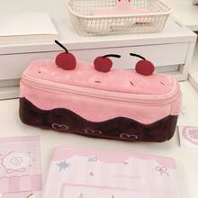 Cute Cherry Cake Plush Marker Pen Case, INS Style Large Capacity Multifunctional Stationery Storage Bag, Pencil Ruler Eraser Organizer, Back To School Student Essential - Multicolor - View 13