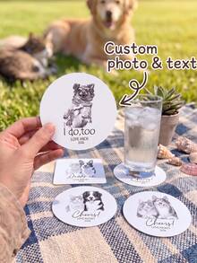 1/12/24pcs Custom Pet Photo And Text Coaster, Custom Dog Cat Sketch Portrait Drink Coaster, Wedding Party Table Decor, Customized Pet Memorial Keepsake Gift For Pet Lovers - Multicolor - View 1