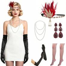 1920年代 Flapper 風格服裝配件套裝，適用婚禮、派對、活動，20年代 Flapper 頭帶、復古珍珠項鍊、手套，復古萬聖節 - 彩色 - 查看 78