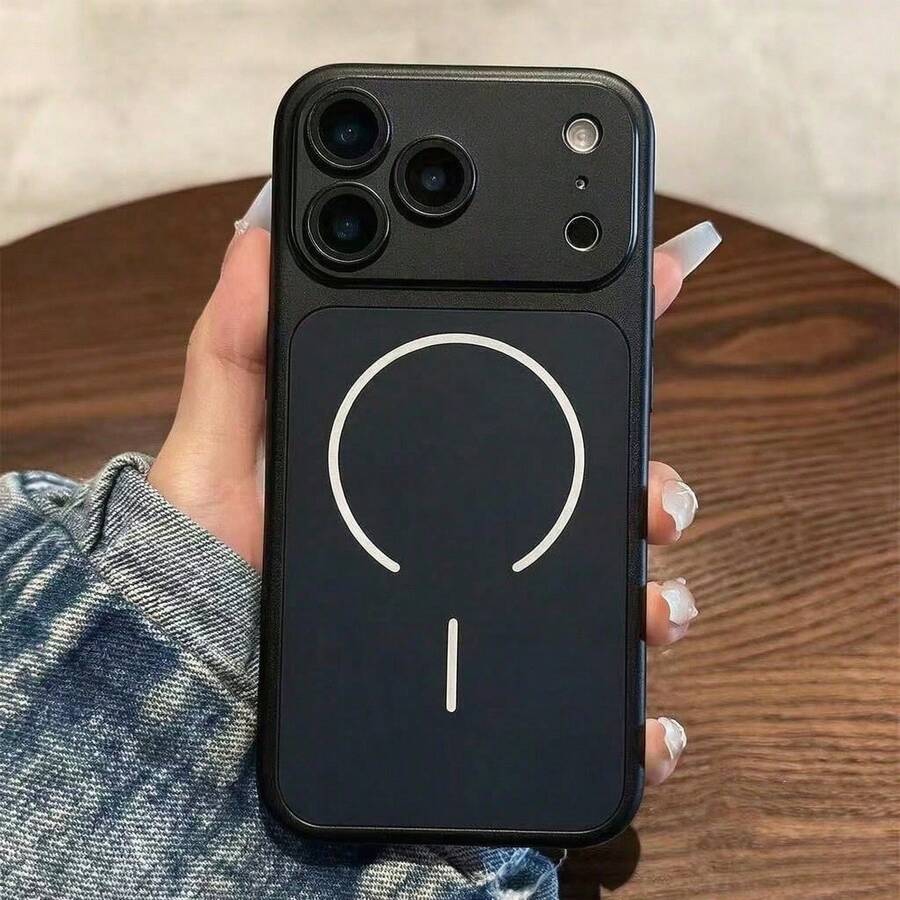 Original Metal Color Magnetic Charging Phone Case Compatible With IPhone 18 Pro Max 17 16 15 14 13 Large Window Electroplated Shockproof PC Protective Shell - Black - View 1