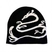 1pc Dragon Jacquard Fashionable Versatile Knit Beanie Hat, Warm & Windproof, Autumn/Winter, European & American Style - Dragon - View 5