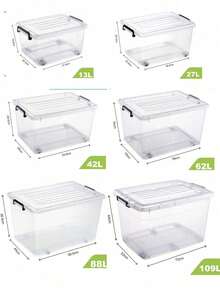2pcs/1pc Clear Plastic Storage Box With Lid, Stackable Storage Bin With Wheels & Locking Handles, Transparent Organizer Container,Durable,Space Saving Organizer Container For Clothes  Books, 6 Sizes, Transparent/Black - Style A-transparent - View 5