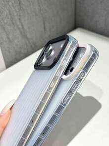 1 قطعة إطار فضي مطور بنسيج، بطانية هاتف فضي بأسلوب حقيبة السفر 18 Pro Max، متوافق مع 17 Pro Max، تصميم تغطية كاملة لعدسة 16 Pro، بطانية حماية فاخر 15 Pro Max - فضي - مشاهدة 4