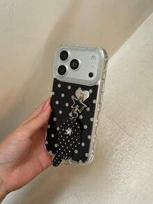 Electroplated Silver Polka Dot Cute Girl Phone Case Compatible With Iphone 17 Pro Max 16 Pro 17 Full Coverage Anti-Drop Protective Cover With Wing Pendant For 15 14 - Black - View 7
