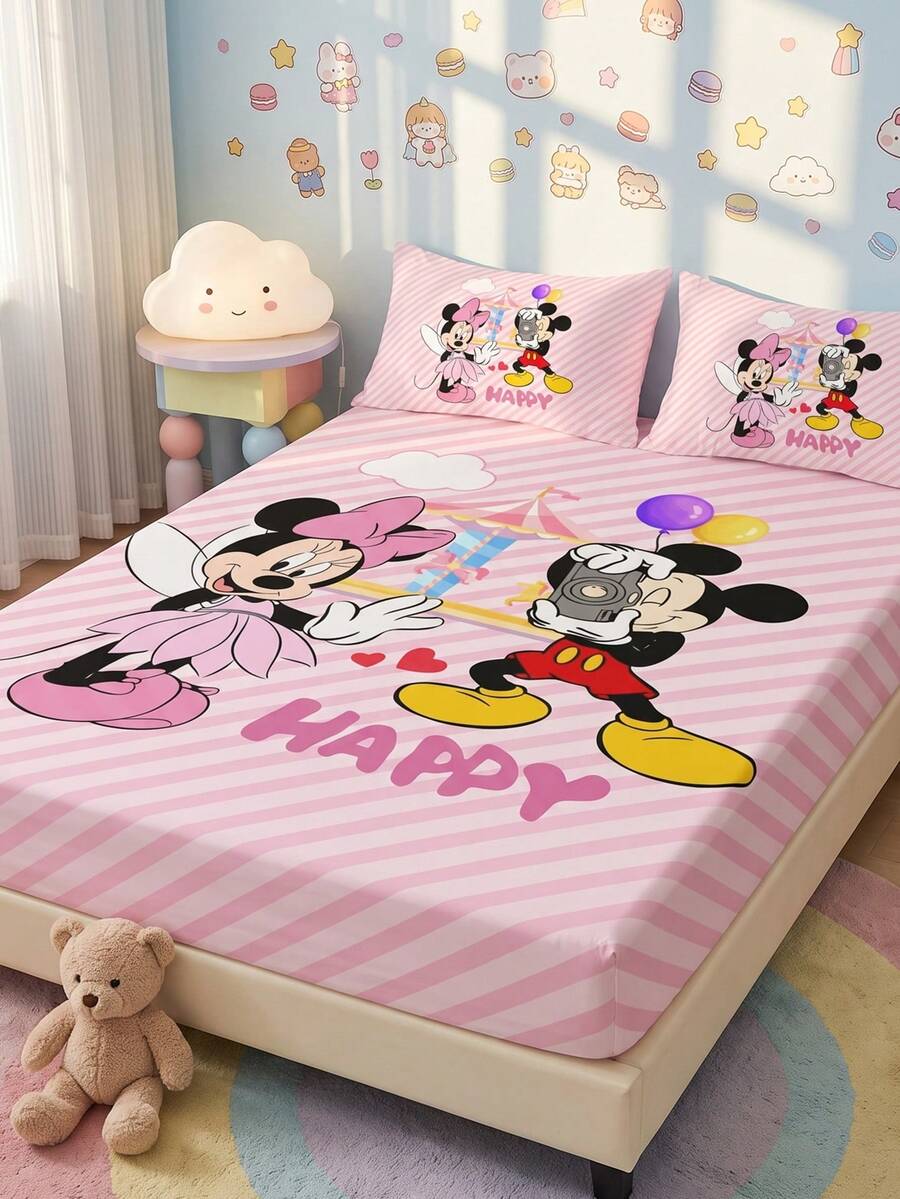 Disney 1件裝迪士尼印花包床單床墊套,秋季床上用品,床墊保護套,柔軟舒適溫馨透氣防皺,可機洗,單人/雙人/加大/特大尺寸,四季適用,不含枕頭與枕套,宿舍床上用品,臥室裝飾 - 彩色 - 查看 1