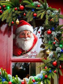 1 buah (7,87*11,81 inci) Stiker Jendela Kaca Bermotif Visual Santa Claus Dua Sisi, Hiasi Rumah Anda, Hadirkan Suasana Liburan ke Rumah Anda, Hadiah Stiker Dekorasi Liburan, Ulang Tahun, Wisuda - Red and White - View 12