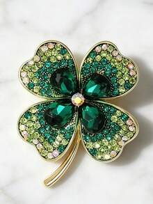 Green Four-Leaf Clover Versatile Minimalist Brooch Flower Anti-Exposure Pin Clothing Accessory Corsage - Green - View 6