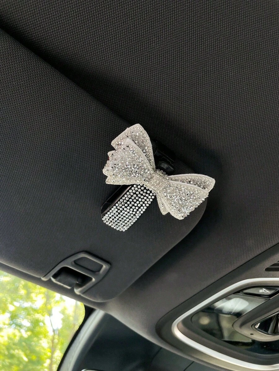 1PC Sparkling Bow Rhinestone Car Sun Visor Fashion Glasses Fashion Glasses Holder - Multicolor - View 1