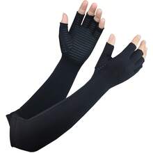 1Pair Long Compression Gloves, Arm & Hand Compression Gloves, Hand Support Sleeves For Carpal Tunnel, Hand Support - Black - View 4