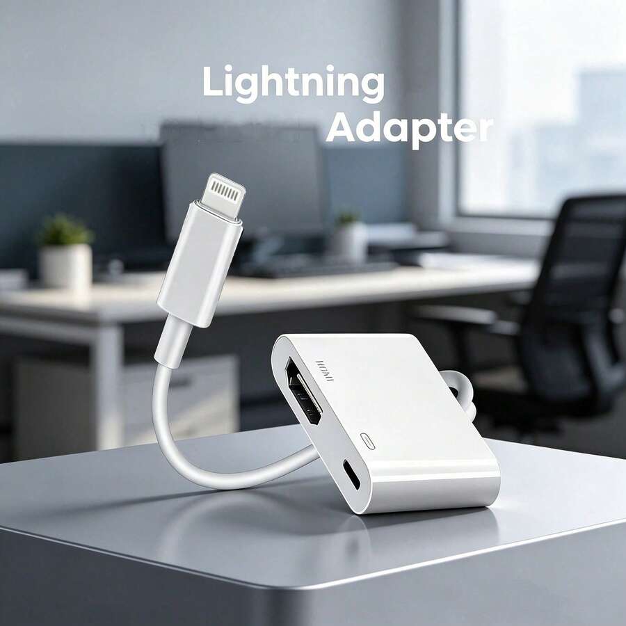 1pc Lightning To Adapter, High Definition Display Connector For Computer, TV, Multiple Devices, Fast Charging, Plug And Play Compatible With Iphone 14 Pro Max/14 Pro/14 Plus/14/13/12/11, Series - White - View 1