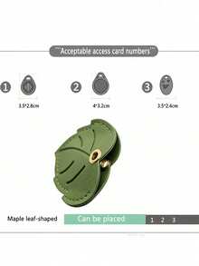 Access Card Holder - High-Quality PU Material, Green Maple Leaf Shape, Compact And Portable, Anti-Loss Lanyard Hook, For Access Cards, Elevator Key Holders, ID Cards, AirTag, TileMate, Key Protection Covers, All-In-One Card Holder With Keychain - Multicolor - View 8