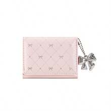 Kawaii Bow Charm Trifold Wallet, Diamond Grid Print Small Card Purse - Multicolor - View 13