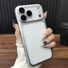 Luxury Transparent Matte Plating Phone Case Compatible With Iphone 18 Pro Max 17 16e 15 14 Plus 13 12 11 Pro,With Lens Protection,Metallic Color Frame Back Cover - Silver - View 4