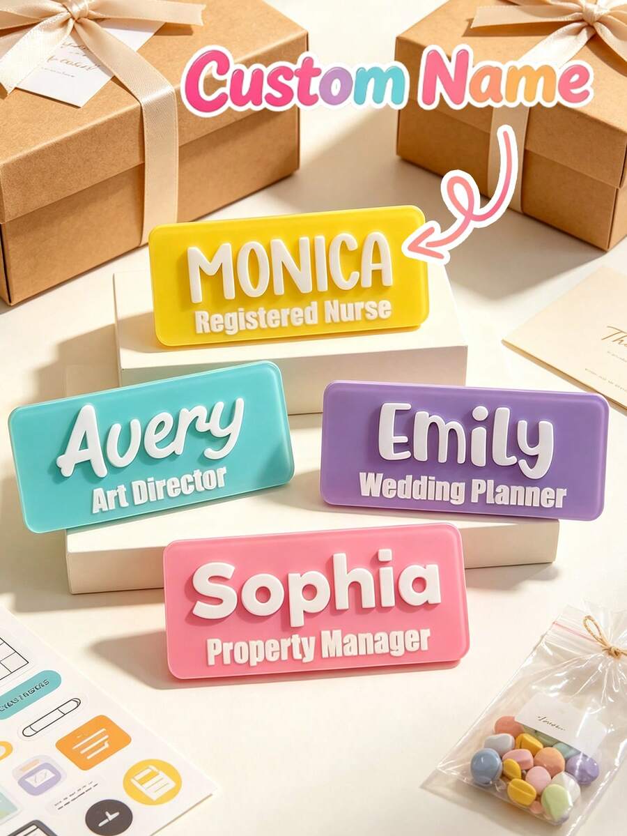 Personalized Pin Badge, Customized Name Tag, Customizable Text/Name, Suitable For Students, Nurses, Teachers And Professionals, Ideal For Back To School, Hospital And Office Settings, Can Be Worn On Uniform - Multicolor - View 1