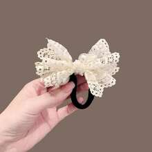 Luxury Pearl Lace Bow Hair Tie Elastic Band Low Ponytail Hair Accessory For Women - Multicolor - View 8