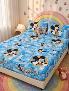 Disney 1件裝迪士尼印花彈性床單床墊套，秋季床上用品，床墊保護套，柔軟舒適溫馨透氣防皺，可機洗，單人/雙人/加大/特大尺寸，四季通用，不含枕頭與枕套，宿舍床上用品，臥室裝飾 - 彩色 - 查看 6
