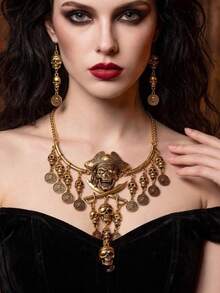 1 Set Halloween Party Jewelry Set, Skeleton Pirate Style Women's Necklace And Earrings Set - Multicolor - View 3