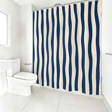 1pc Line Pattern Shower Curtain, Minimalist Design, Waterproof Bath Curtain, Suitable For Bathtub Partition, Bathroom Decor And Bathroom Accessories, Includes 12 Hooks, Home Decor Gift - Multicolor - View 8