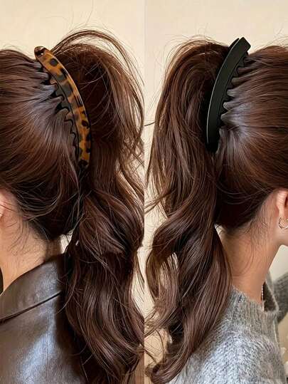 3/1 pieza Pinza de pelo grande vertical tipo plátano con peine trasero - Pinza de pelo antideslizante para coleta de mujer, diseño engrosado, añade volumen, estampado de leopardo marrón/negro/gris - Pinza de pelo de alta resistencia, adecuada para trenzas, moños, peinados recogidos - Adecuada para cabello grueso/rizado - Elegante y práctica, adecuada para ocasiones diarias o formales, pinza de pelo para la playa