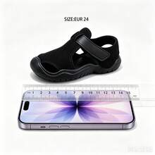 Toddler Summer Sandals With Protective Toe Cover, Breathable Soft Sole Anti-Slip Casual Nursery School Shoes With Adjustable Double Hook And Loop Closure - Black - View 3