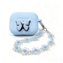 Cartoon Butterfly Chain Bluetooth Earphone Protective Case Compatible With AirPods - Light Blue - View 1