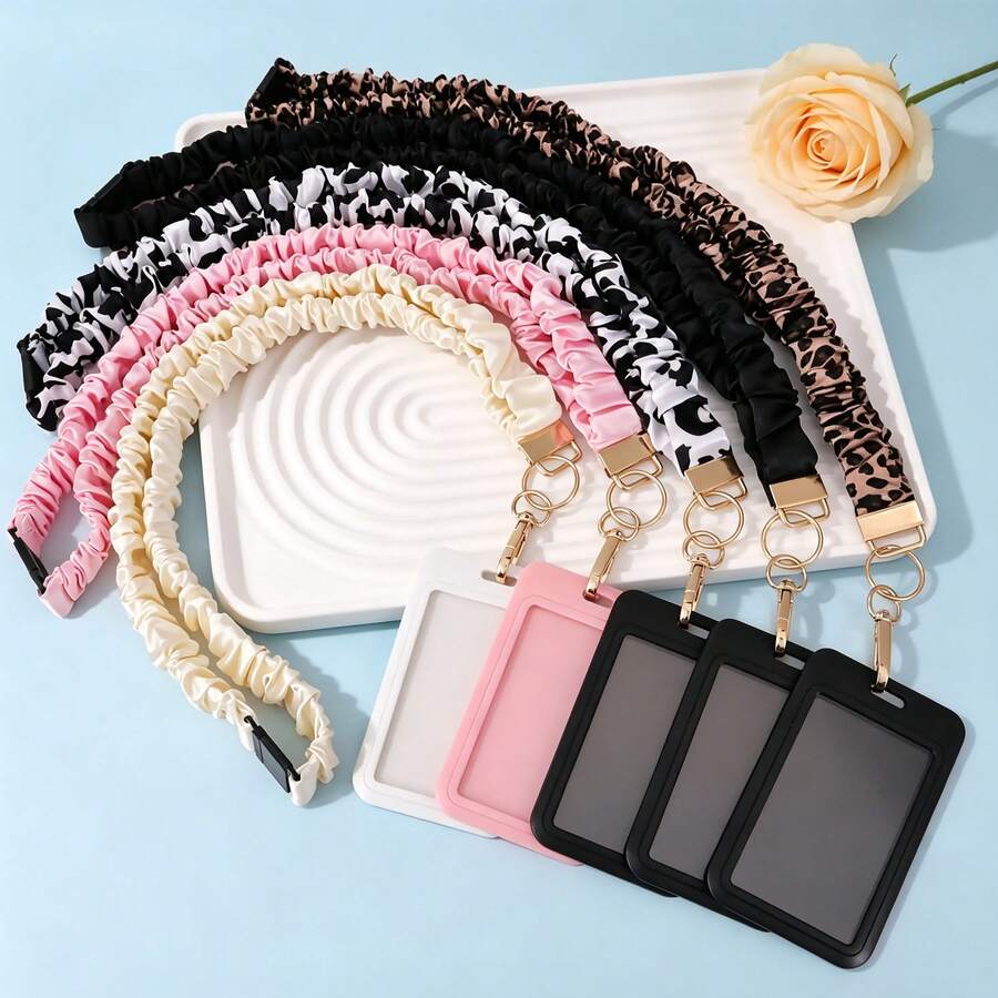 Scrunchie Teacher Lanyard With ID Badge Holder, Stretchy Neck Key Lanyards For Women Men Nurse, Breakaway Cute Retractable Keychains Holder Clip - Multicolor - View 1